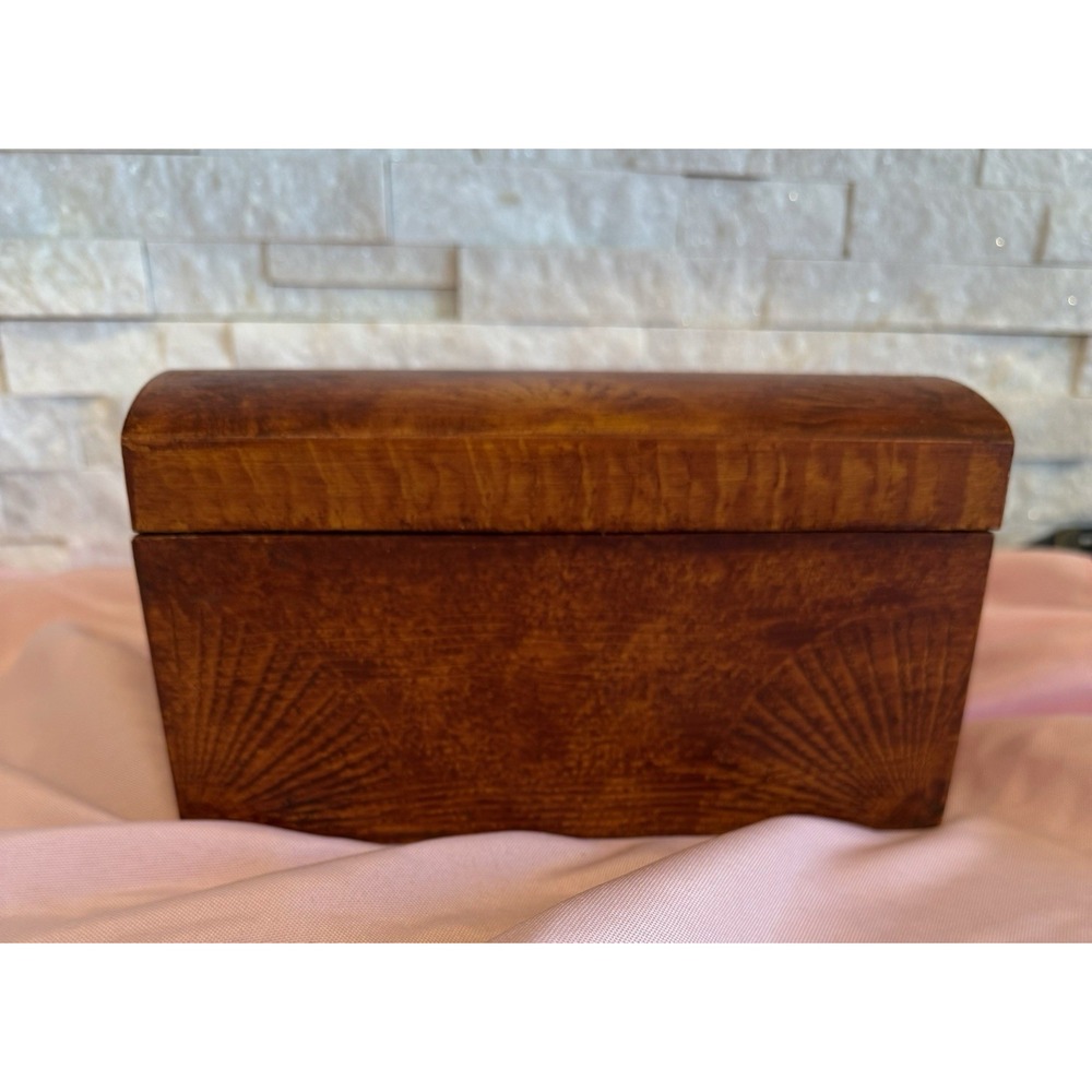 Vintage Wood Metal Hinged Jewelry Box Unique One Of A Kind